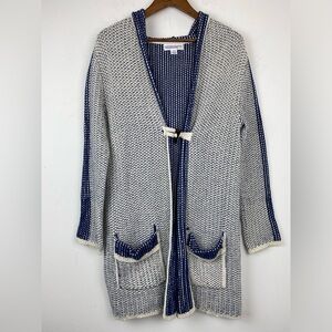 Cotton Country size Small Petite Women’s Blue White Hooded Cardigan Sweater